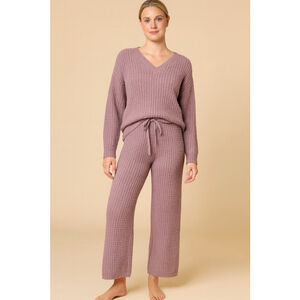 Softies Women’s Waffle Marshmallow V-Neck Luxe Lounge Set, Size XS Driftwood